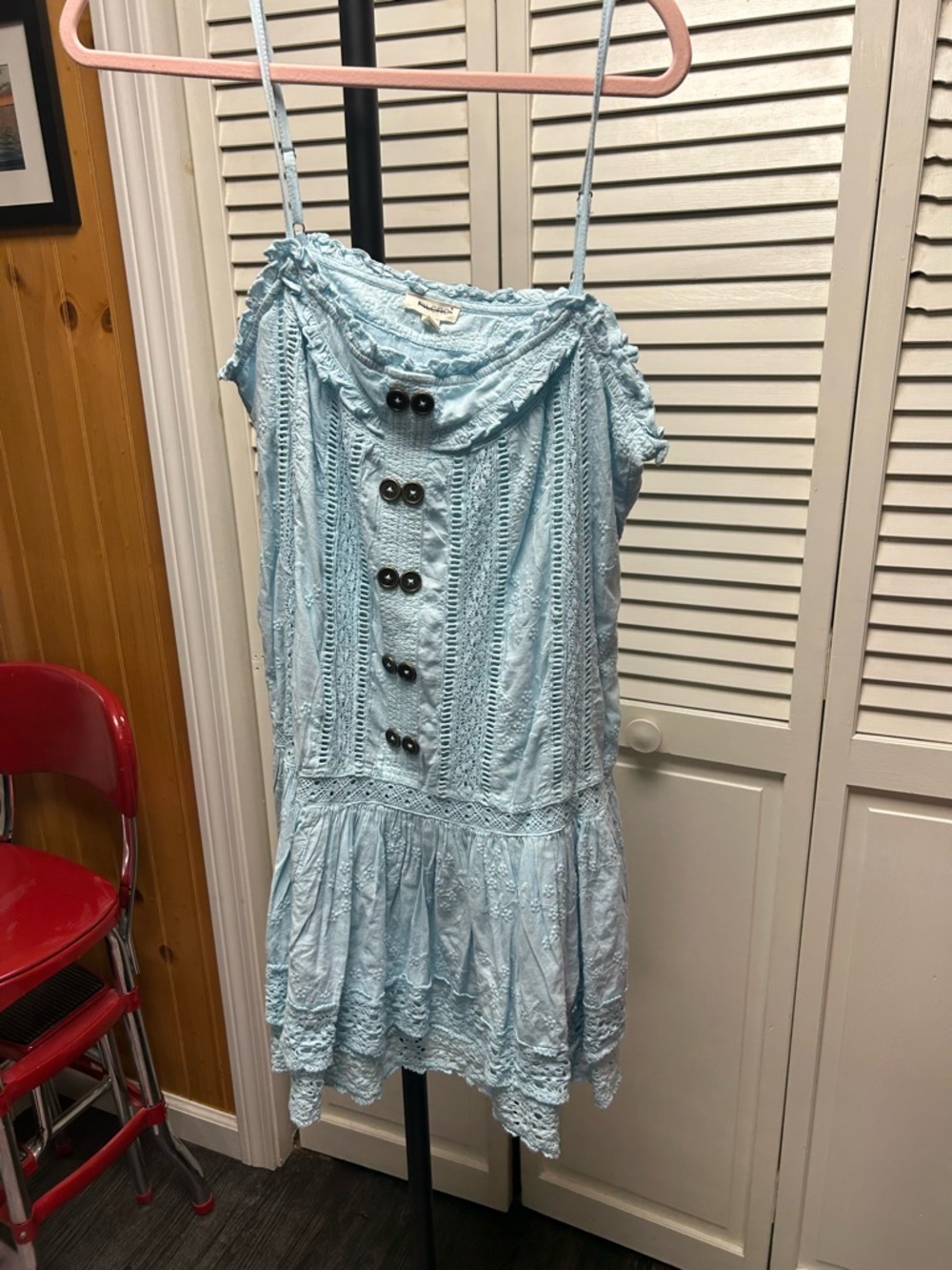 Nwot Pilcro sleeveless Light Blue Eyelet Lace Tiered Mini Dress - Picture 7 of 8